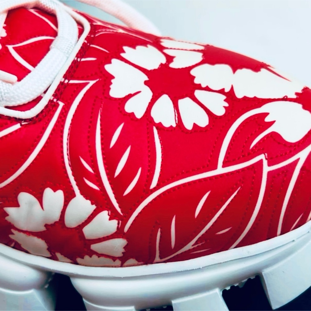 Prada Rare Lux Sneakers, Red w/White Flowers, Unisex Men’s US 9 EU 42 Xmas Gift - Picture 10 of 17
